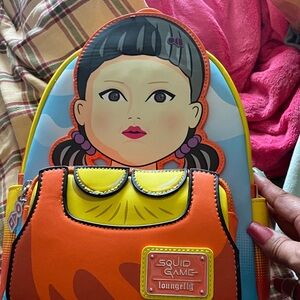 Loungefly Squid Game Backpack with Orange and Yellow